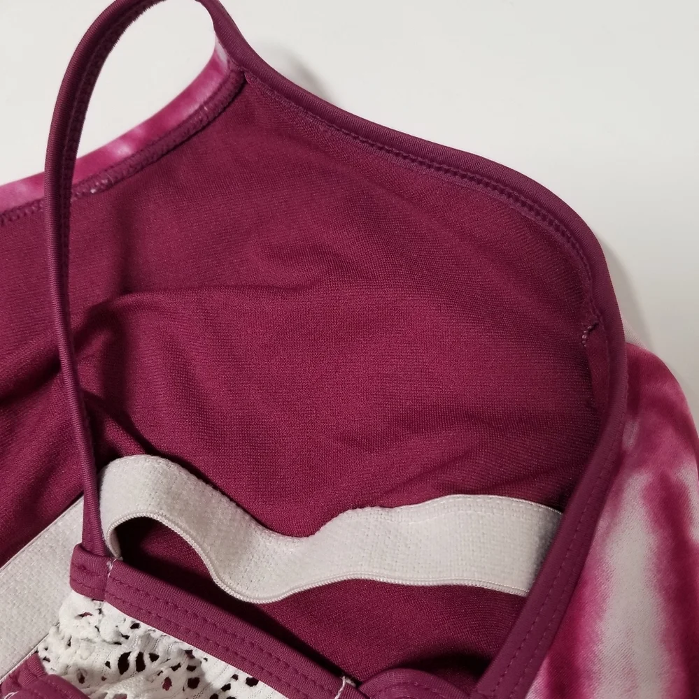 Justice Crochet Racerback One Piece Swimsuit Maroon Tye-Dye Sz 7